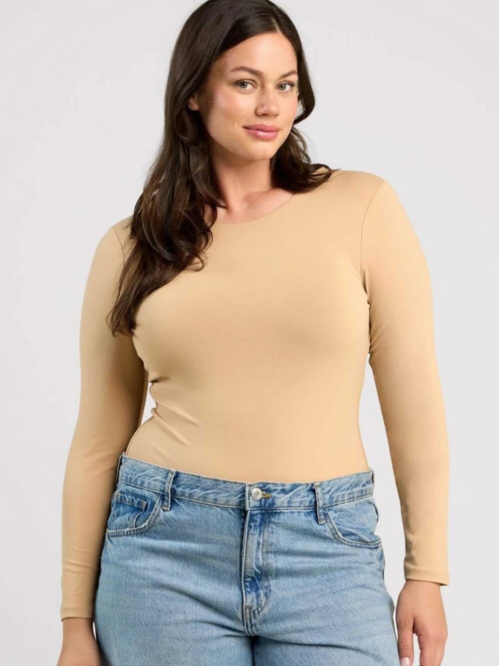 NUUDS  Long Sleeve Crew Neck Bodysuit in Oat